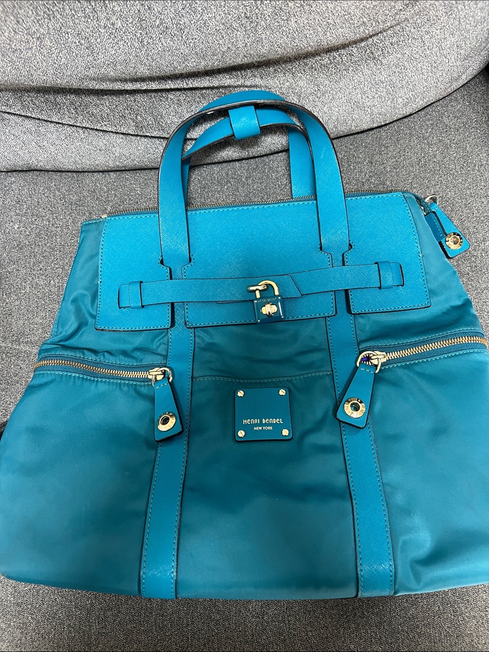 *RARE COLOR* henri bendel Teal Blue Jetsetter Backpack with Gold Hardware